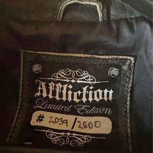 Affliction twin skulls black leather jacket distressed